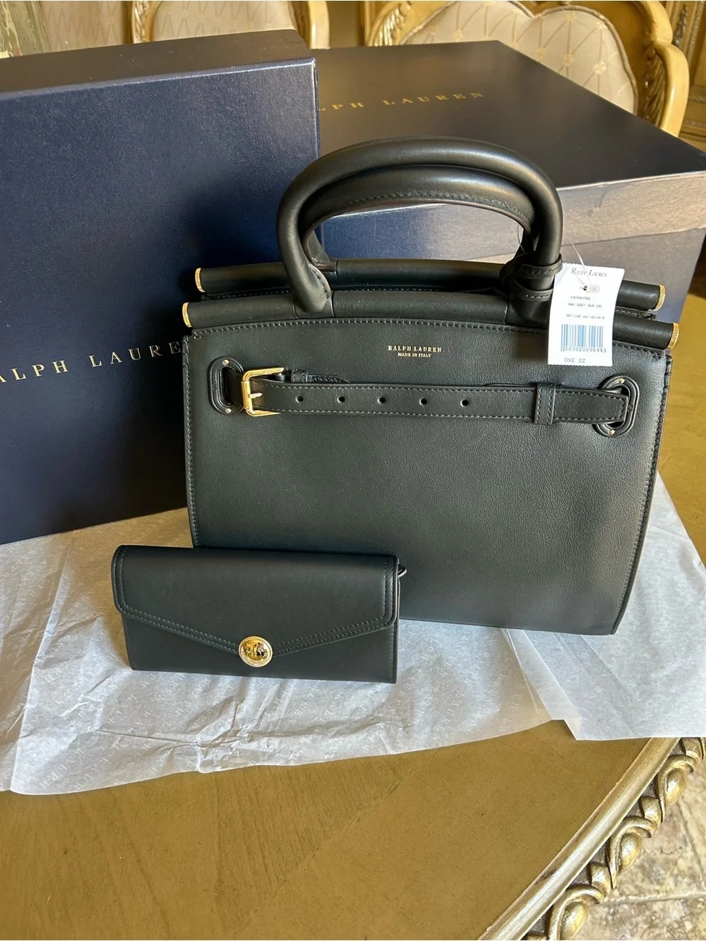 Ralph Lauren RL 50 Medium Leather Bag with Matching Wallet. New